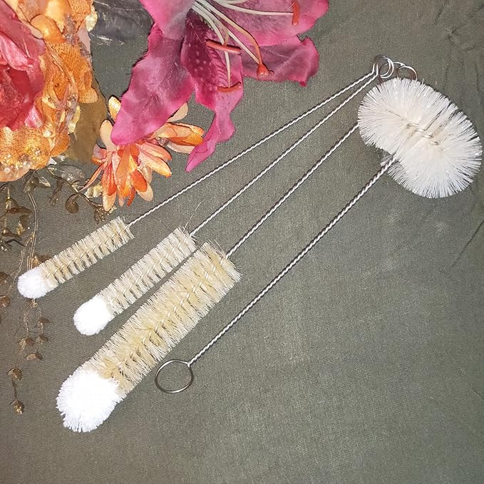 Coralpearl Bottle Brushes Thin Long Handle X 4, Skinny Wire Cleaner Set in Stainless Steel with Natural Boar Bristle at Wool Tip, Bendable Flexible for Cleaning Narrow Neck Bottles, Pipe, Tube, Hose - Image 4