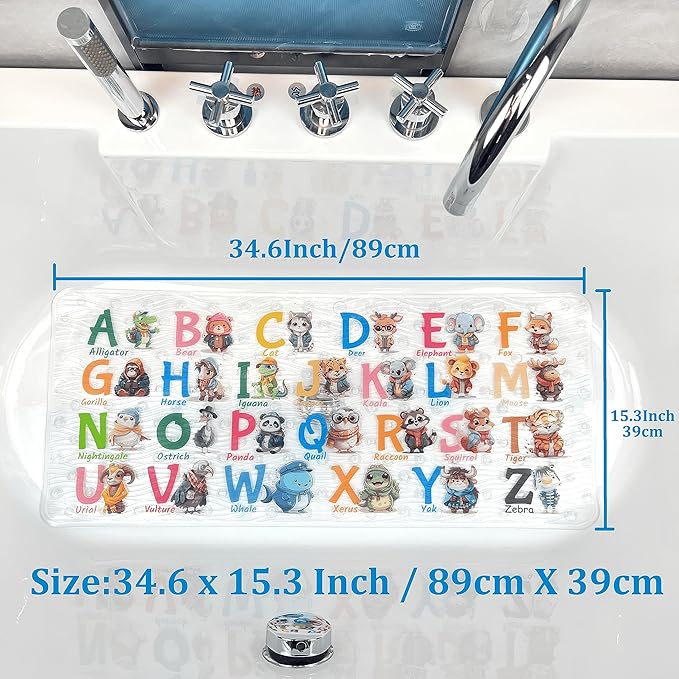 BOPPIE Non-Slip Bath Mat Shower Mats for Tub Kids,Anti-Slip-Resistant Bathtub Tub Mats Bathroom Mat XL Large Bath Mat 35X15 Inches (Animal Collections) - Image 7