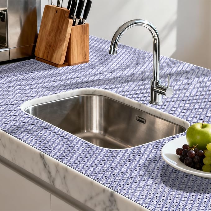 FIFTY FEET 12"x120" Non-Adhesive Shelf Liner for Kitchen Cabinets and Drawers, Washable Non-Slip PVC Cabinet Liner (Blue Circle)(8 Roll) - Image 6