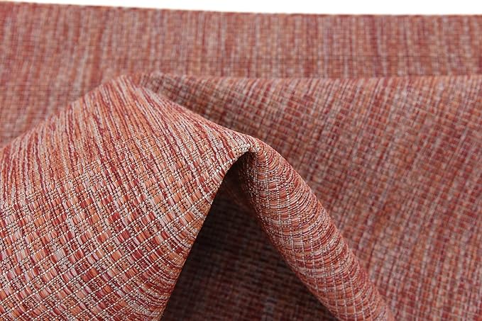 Unique Loom Collection Casual Transitional Solid Heathered Indoor/Outdoor Flatweave Area Rug (8' x 11' 4" Rectangle, Rust Red/Beige) - Image 10