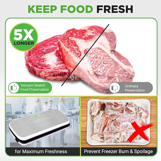 NutriChef Vacuum Sealer Bags 8x50 Rolls 2 pack Compatible with All Brands, Commercial Grade, Heavy Duty, Great for vac storage, Meal Prep or Sous Vide - Image 6