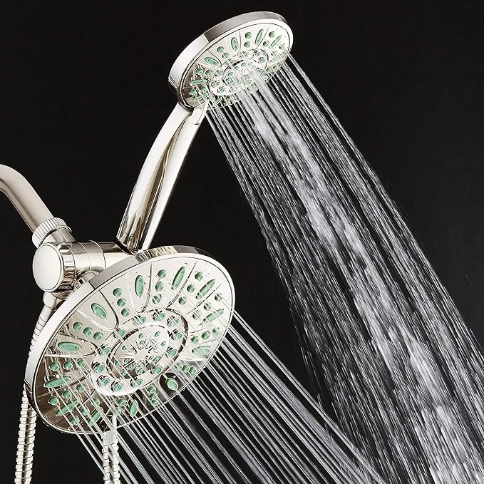 AquaDance Antimicrobial/Anti-Clog High-Pressure 30-setting Rainfall Shower Combo, Microban Nozzle Protection from Growth of Mold, Mildew & Bacteria, Brushed Nickel Finish/Coral Green Jets - Image 4