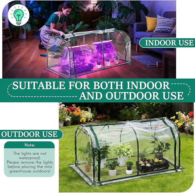 Meonum Mini Greenhouse with Grow Light, 51.18 "L x 25.59" W x 21.65" H Portable Greenhouses Waterproof UV-Resistant for Indoor/Outdoor Seed Starting(Dome Shape) - Image 4