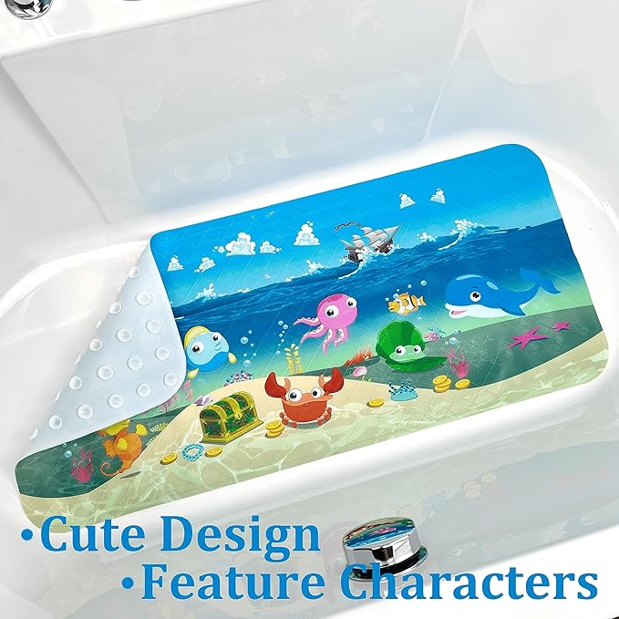 BOPPIE Non-Slip Bath Mat Shower Mats for Tub Kids,Anti-Slip-Resistant Bathtub Tub Mats Bathroom Mat XL Large Bath Mat 35X15 Inches (Ship) - Image 4
