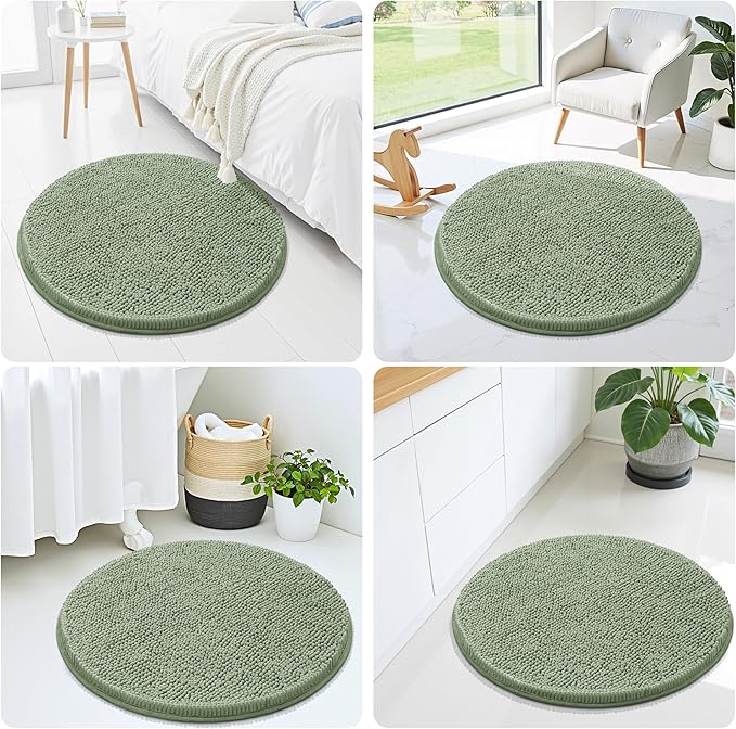 Smiry Luxury Chenille Round 24x24, Extra Soft and Absorbent Shaggy Bathroom Mat Rugs, Machine Washable, Non-Slip Plush Carpet for Tub, Shower, and Bath Room, Sage Green - Image 7