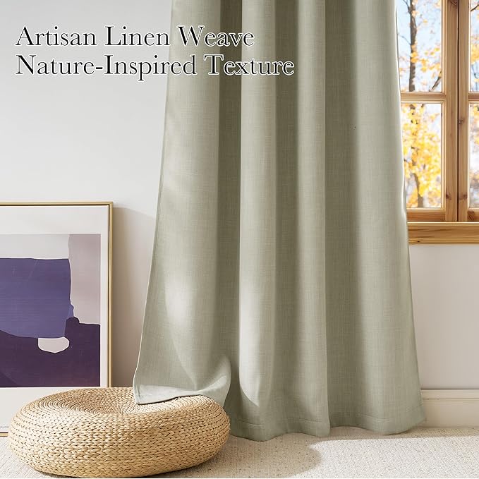 NICETOWN Beige Faux Linen Room Darkening Rod Pocket Curtains 63 inch Length, W42 x L63, Light Blocking Thermal Insulated Noise Reducing Drapes for Bedroom Living Room Farmhouse Decor, 2 Panels - Image 3