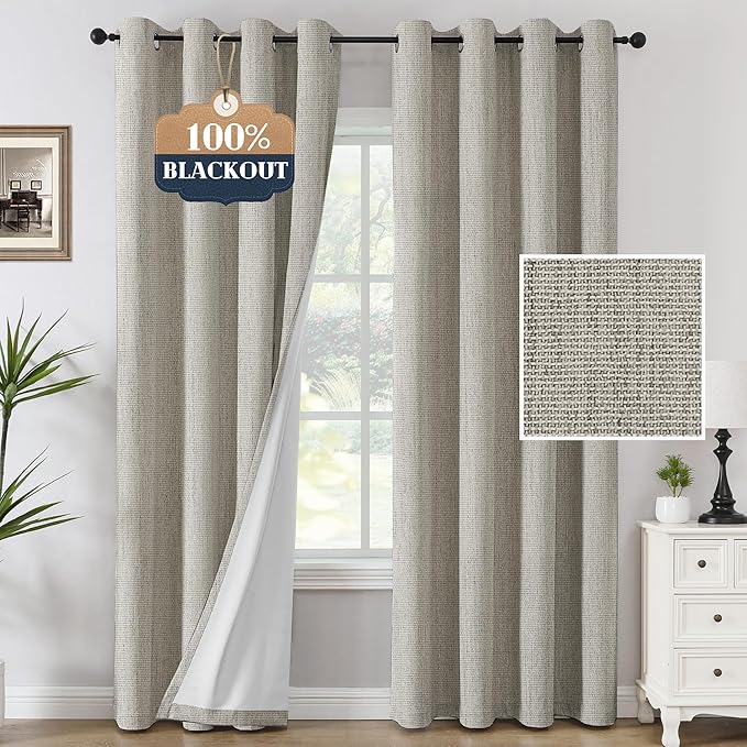 H.VERSAILTEX Chenille Curtains 96 inch Length 2 Panels 100% Blackout Drapes for Bedroom Living Room with White Flocking Coating Back Thermal Insulated Anti-Rust Grommet, Oyster Grey(Not Solid) by HVERSAILTEX