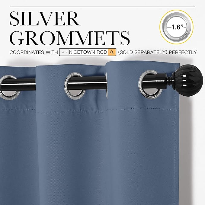 NICETOWN Stone Blue Room Darkening Curtain Panels 86" Length for Bedroom Living Room, Thermal Insulated Blackout Draperies for Home Decoration, Total Privacy (55" Width, 2 Pieces) - Image 3