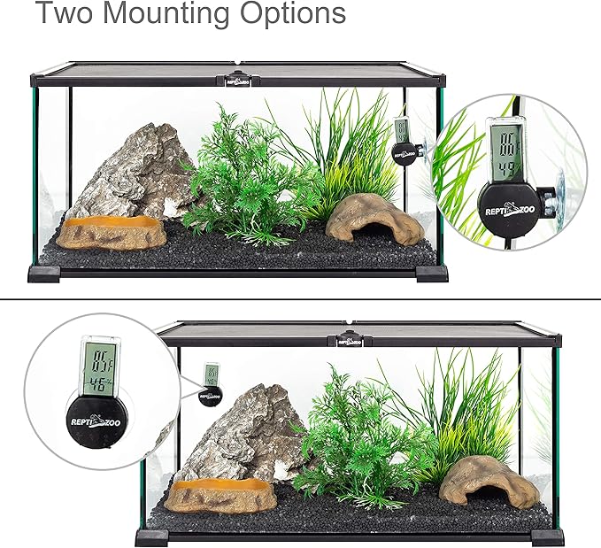 REPTI ZOO 2 Pack Reptile Terrarium Thermometer Hygrometer Digital Display Pet Rearing Box Reptiles Tank Thermometer Hygrometer with Suction Cup - Image 5