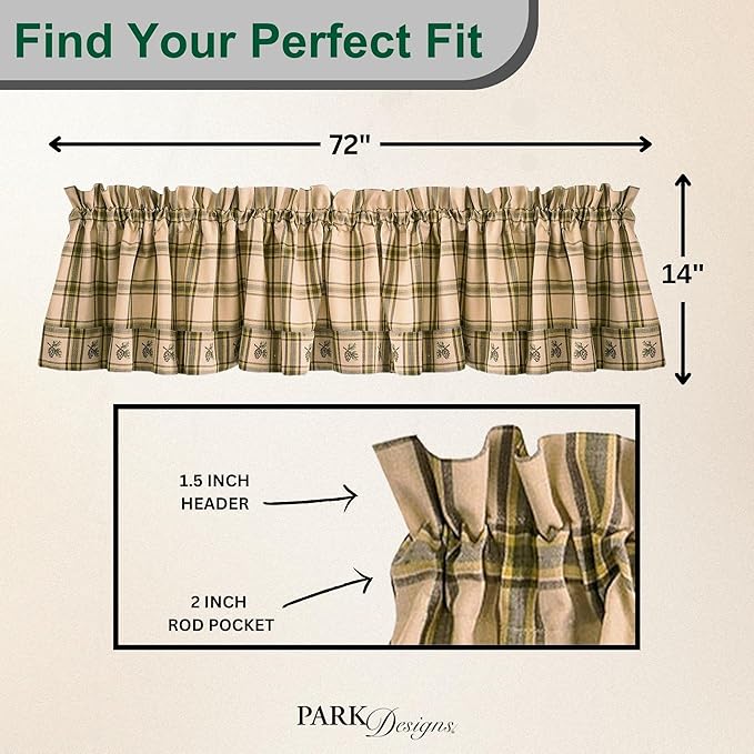 Park Designs Farmhouse Kitchen Valances for Windows - Plaid Pine Lodge | Fall Decor Window Valance Curtains | Plaid Curtain Valances for Windows | Boho Living Rooms & Bathrooms | 72" x 14" - Image 3