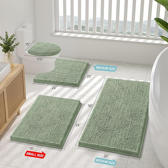 Smiry Luxury Chenille Bathroom Rugs 40x24, Extra Soft and Absorbent Shaggy Bath Mat, Machine Washable, Non-Slip Plush Carpet Runner for Tub, Shower, and Floor, Home Decor Accessories, Sage Green - Image 2