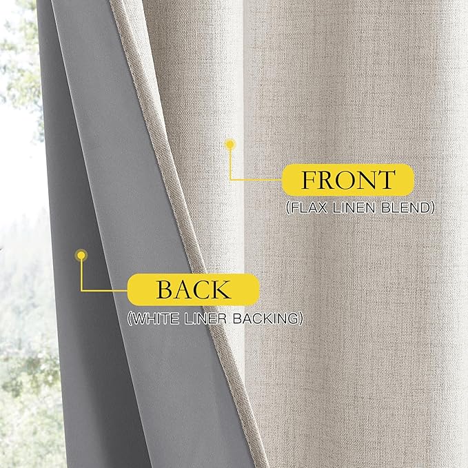 NICETOWN Brich Vintage Open Linen Weave Flax Thermal Curtains, 100% Blackout Curtains 120" Long for Dining Room, Soundproof Window Treatment Drapes for Home Office, 62" Wide Per Panel, Set of 2 - Image 6