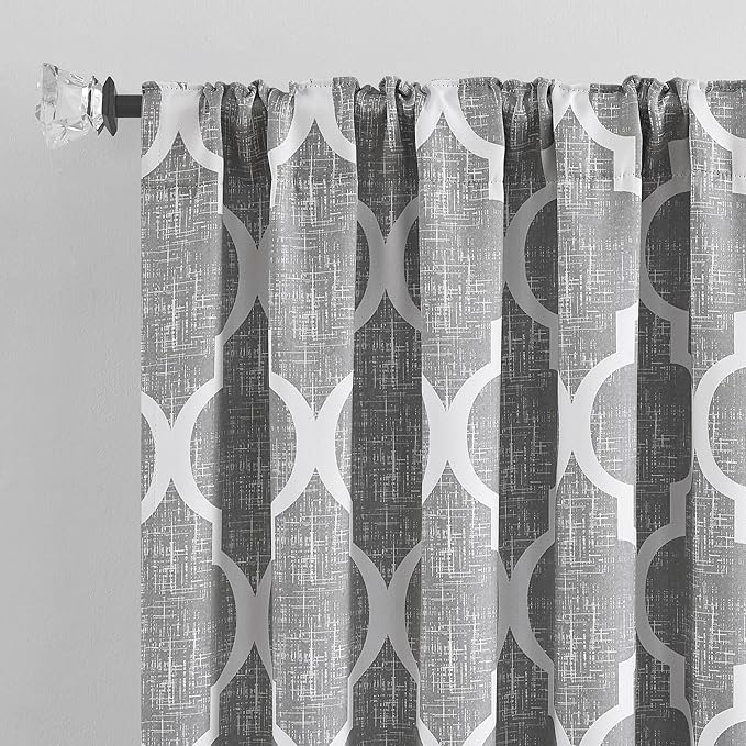Beauoop 100% Blackout Curtains 84 Inches Long 2 Panels for Bedroom Living Room Grey Moroccan Geo Room Darkening Thermal Insulated Soundproof Rod Pocket Back Tab Window Treatments Drapes, 50x84 - Image 2