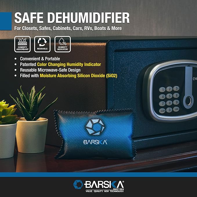 BARSKA 150g Rechargeable Desiccant Dehumidifiers – 2-Pack Reusable Moisture Absorbers for Safes, Closets, Cars, Basements – Microwaveable Silica Gel Humidity Control - Image 7