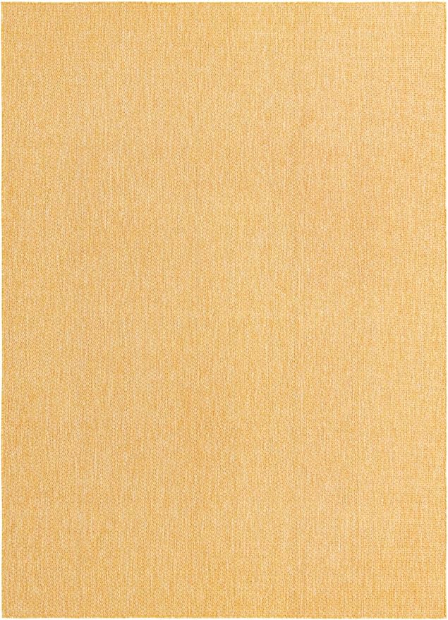 Unique Loom Collection Casual Transitional Solid Heathered Indoor/Outdoor Flatweave Area Rug (7' 10" x 11' Rectangle, Corn Harvest Yellow) - Image 3