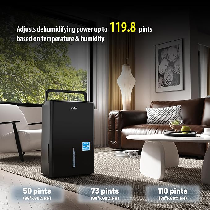 DuraComfort 50 Pint Dehumidifier, Built-in Pump, 4500 Sq Ft Coverage, Energy Star, Black - Image 5