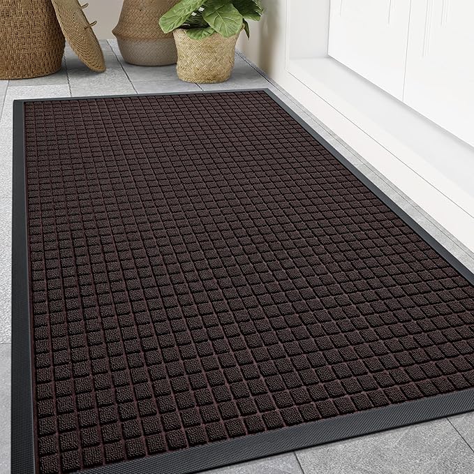 Smiry Front Door Mat Outside Entrance, Heavy Duty Natural Rubber Doormat, Non Slip, Trap Dirt and Moisture, Easy Clean, Low Profile Welcome Floor Mats for Indoor Outdoor Entry, 47x32 Inch, Brown by Smiry