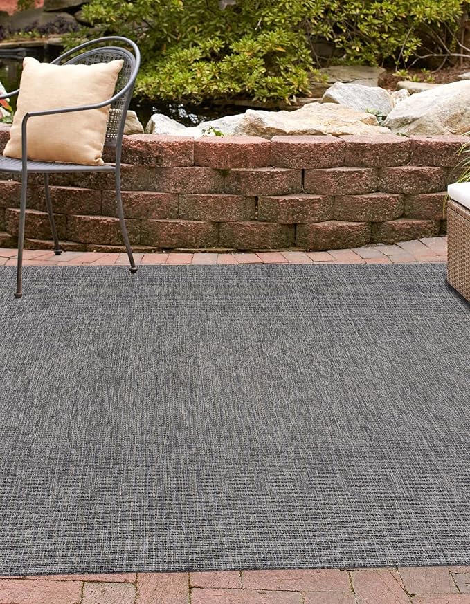 Unique Loom Collection Casual Transitional Solid Heathered Indoor/Outdoor Flatweave Area Rug (13' Square, Black/Ivory) - Image 5