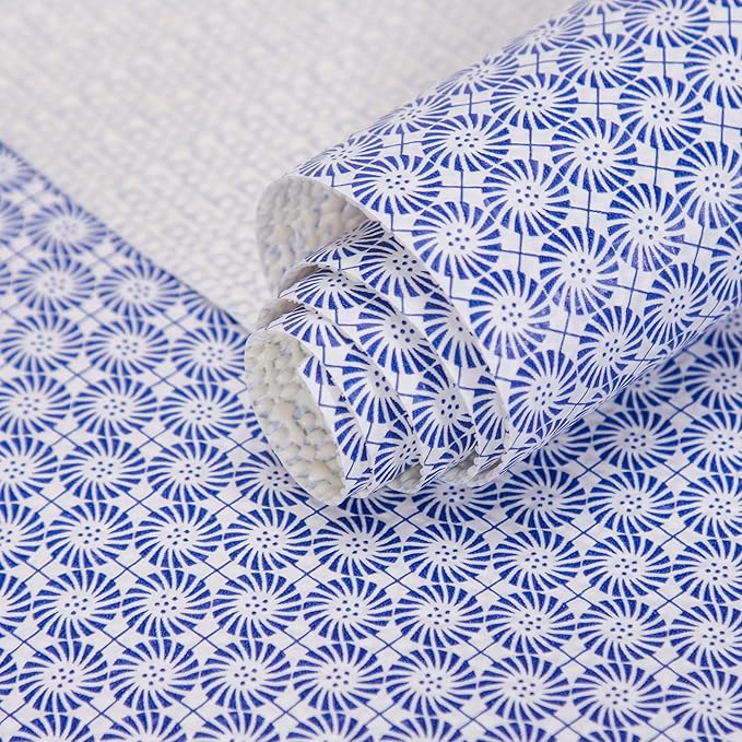 FIFTY FEET 12"x120" Non-Adhesive Shelf Liner for Kitchen Cabinets and Drawers, Washable Non-Slip PVC Cabinet Liner (Blue Circle)(1 Roll) by FIFTYFEET