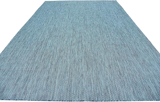 Unique Loom Collection Casual Transitional Solid Heathered Indoor/Outdoor Flatweave Area Rug (8' x 11' 4" Rectangle, Teal/Navy Blue) - Image 5