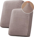 H.VERSAILTEX Velvet Stretch Couch Cushion Cover Plush Cushion Slipcover for Chair Loveseat Sofa Cushion Furniture Protector Seat Cushion Sofa Cover (2 Piece Medium Sofa Cushion Covers, Taupe Striped) by HVERSAILTEX