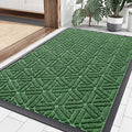 Smiry Front Door Mat Outside Entrance, Heavy Duty Sturdy Natural Rubber Doormat, Trap Dirt and Moisture, Easy Clean Low Profile Mats for Indoor Outdoor Entry, Grid Geometric (35x23, Green) by Smiry