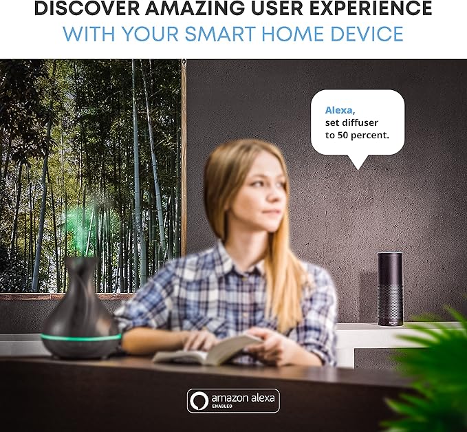 Smart WiFi Wireless Essential Oil Aromatherapy 400ml Ultrasonic Diffuser & Humidifier with Alexa & Google Home Phone App & Voice Control - LED & Timer Settings Dark Brown - Image 5