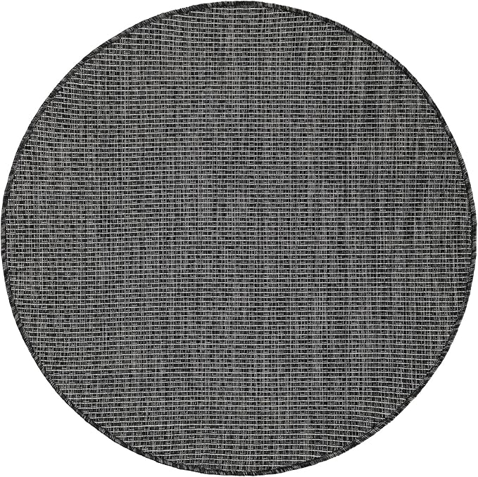 Unique Loom Outdoor Solid Collection Area Rug (3' 3" Round Black/Ivory) - Image 3