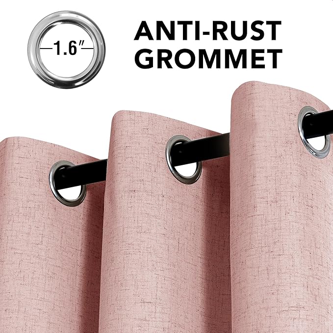 H.VERSAILTEX Linen Curtains 100% Blackout Curtains for Bedroom 63 inch Long Full Light Blocking Nature Linen Blended Window Curtains for Living Room Nickel Grommet (2 Panels, Heathered Baby Pink) - Image 3
