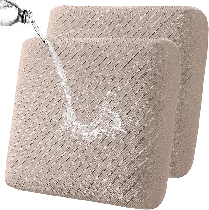 Fuloon Waterproof Seat Cushion Covers 2 PCS, Stretch Sofa Cushion Slipcovers Couch Covers Solid Washable Furniture Protector Suitable for Armchair Loveseat Sofa (Khaki) by Fuloon