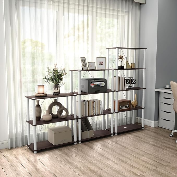 Homes: Inside + Out Apexa Modern 4-Tier Wide Shelving Units, Collectibles Display Shelves, Easy Assembly Standing Shelf, Home Storage Organizer for Living Room, Bedroom, Office, Espresso - Image 13