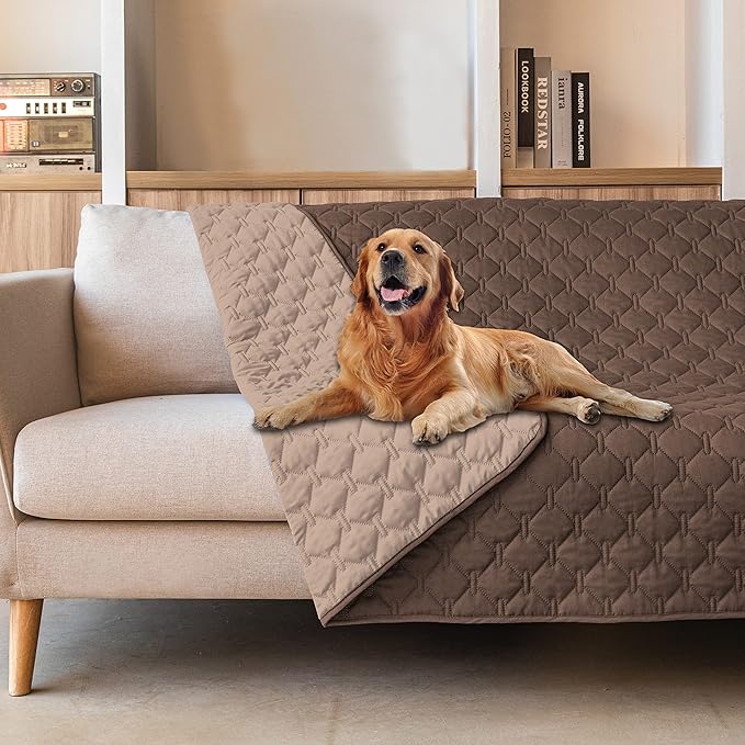 gogobunny 100% Double-Sided Waterproof Dog Bed Cover Pet Blanket Sofa Couch Furniture Protector for Puppy Large Dog Cat, Reversible (82x82 Inch (Pack of 1), Dark Chocolate/Light Chocolate) by gogobunny