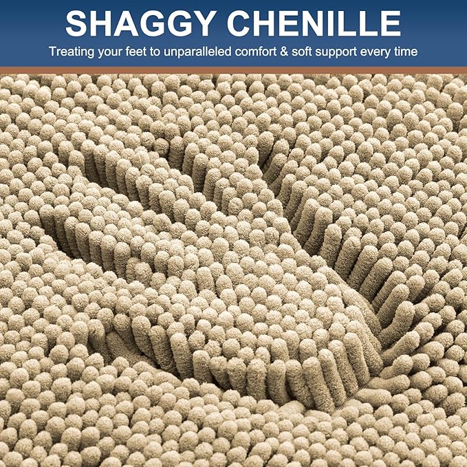 Smiry Luxury Chenille Bathroom Rugs 59x20, Extra Soft and Absorbent Shaggy Bath Mat, Machine Washable, Non-Slip Plush Carpet Runner for Tub, Shower, and Floor, Home Decor Accessories, Beige - Image 4
