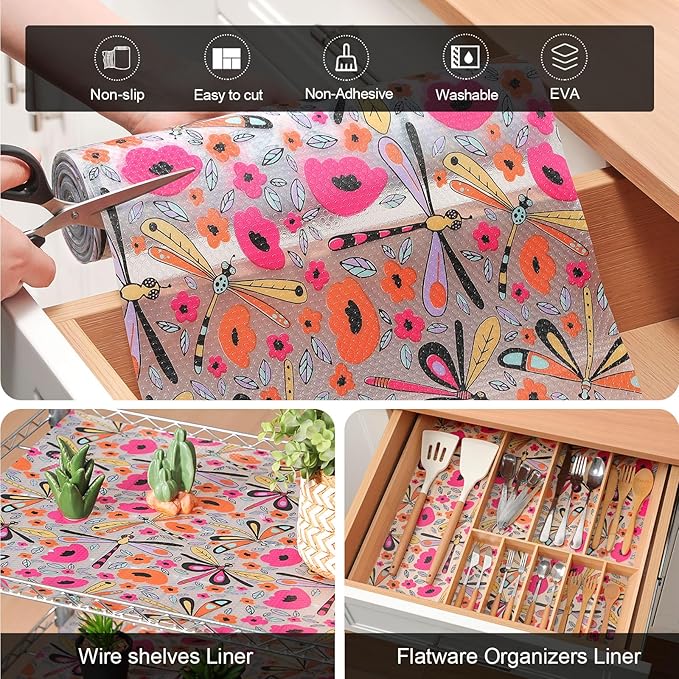 Cooyes Shelf Liner – Non-Slip Cabinet & Drawer Liner for Kitchen – Non-Adhesive Waterproof Shelf Paper with Modern Pattern – Durable EVA Cabinet Mat – Easy to Cut (Amethyst,23.6" W x 236" L) - Image 6