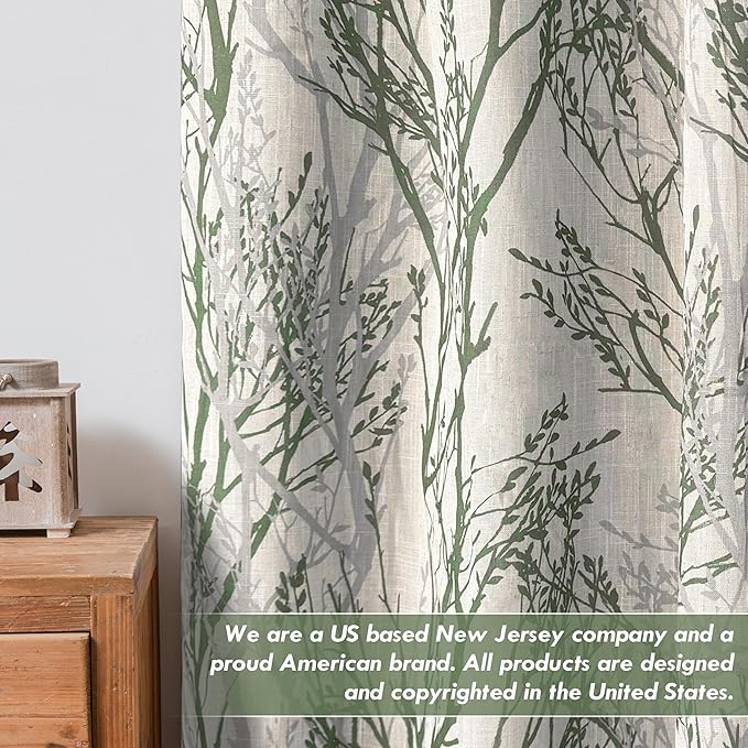 DriftAway Linen Printed Blackout Curtains Tree Branch Pattern Double Layer 96 Inches Long for Bedroom Thermal Insulated Summer Sound Lined Grommet Drapes for Living Room 2 Panels Loden Green/Linen - Image 6