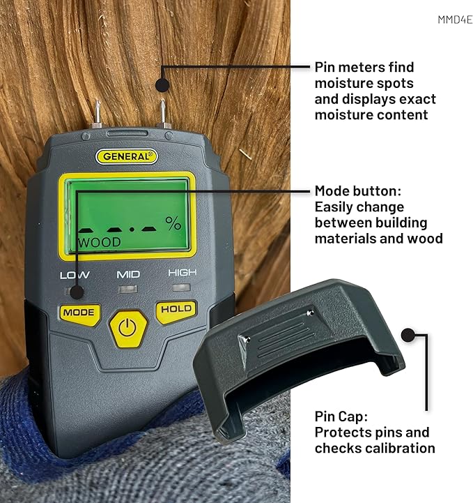 General Tools MMD4E Digital Moisture Meter, Water Leak Detector, Moisture Tester, Pin Type, Backlit LCD Display With Audible and Visual High-Medium-Low Moisture Content Alerts, Grays - Image 5