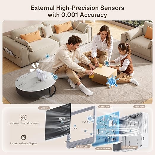 Upgrade 16 in 1 Air Quality Monitor Indoor 15h Battery & 5.5" Display 9 AQI+7 AQI Alerts, CO2 Monitor Air Quality Tester for CO2, TVOC, PM2.5 PM1.0 PM10, HCHO Temperature Humidity AQI & Time Air Meter - Image 4