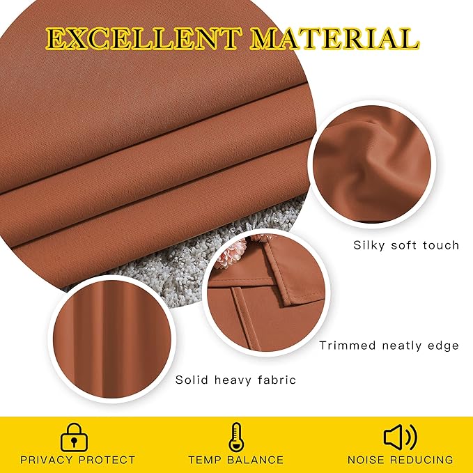 NICETOWN Blackout Burnt Orange Curtain & Drape - Room Darkening Light Blocking Window Treatment for Living Room, W52 x L84, 1 Panel - Image 4