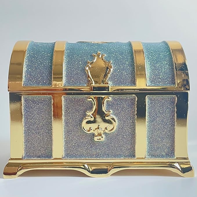 Retro Jewelry Box Arched Vintage Rectangular Metal Chest Necklace Ring Earrings Storage Case for Women Girls (Golden Starlight Blue-purple, M) - Image 4