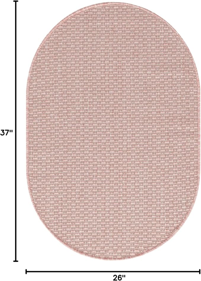 Unique Loom Collection Casual Transitional Solid Heathered Indoor/Outdoor Flatweave Area Rug (2' 2" x 3' 1" Oval, Whisper Pink/Ivory) - Image 2