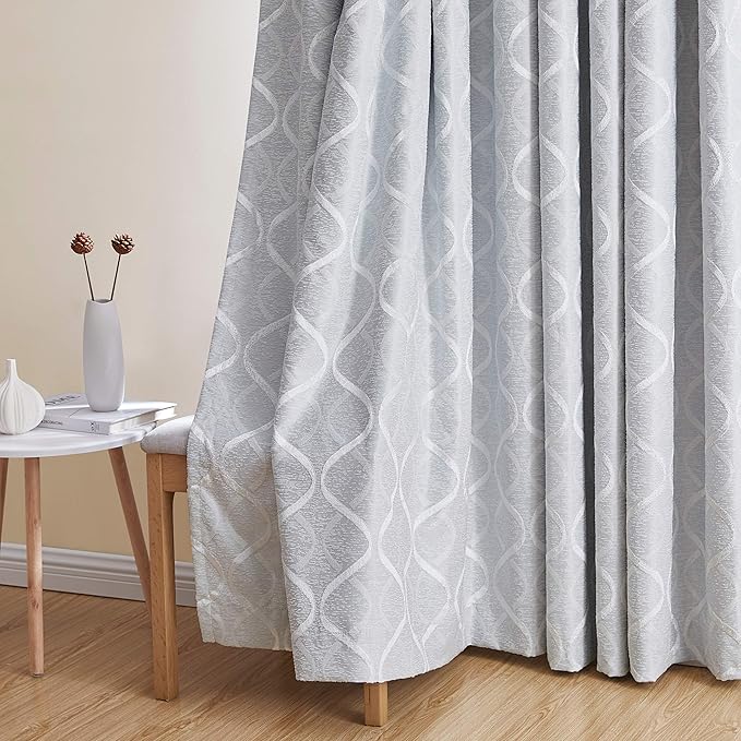 HLC.ME Versailles Lattice Flocked 100% Complete Blackout Thermal Insulated Window Curtain Grommet Panels - Energy Savings & Soundproof - for Living Room & Bedroom - Set of 2 (50 x 72 inches, Ivory) - Image 5
