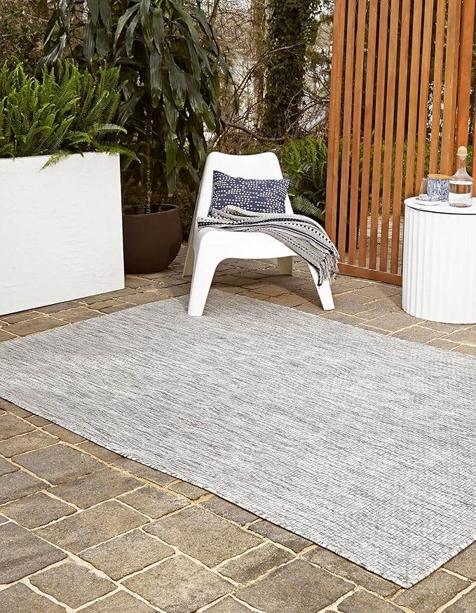 Unique Loom Collection Casual Transitional Solid Heathered Indoor/Outdoor Flatweave Area Rug (10' x 14' 1" Rectangle, Light Gray/Ivory) - Image 2