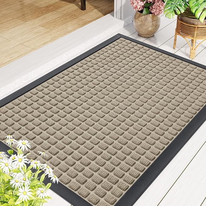 Smiry Front Door Mat Outside Entrance, Heavy Duty Natural Rubber Doormat, Non Slip, Trap Dirt and Moisture, Easy Clean, Low Profile Welcome Floor Mats for Indoor Outdoor Entry, 47x32 Inch, Beige - Image 9