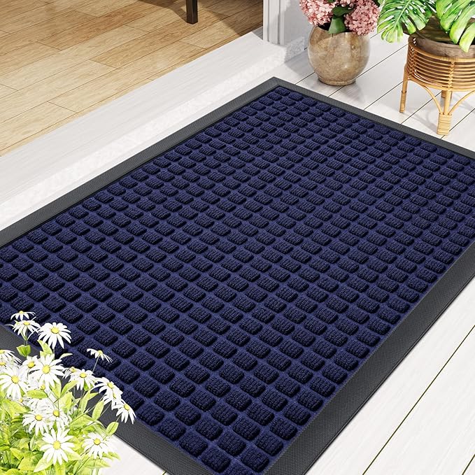 Smiry Front Door Mat Outside Entrance, Heavy Duty Natural Rubber Doormat, Non Slip, Trap Dirt and Moisture, Easy Clean, Low Profile Welcome Floor Mats for Indoor Outdoor Entry, 59x34 Inch, Navy Blue - Image 9
