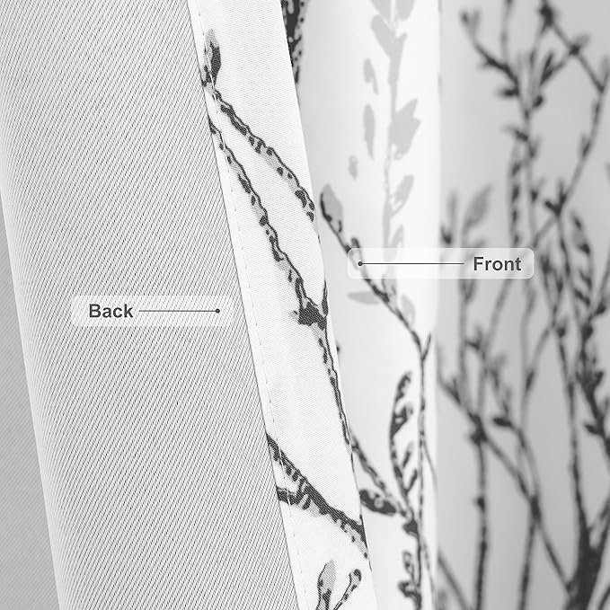 DriftAway Tree Branch Blackout Curtains Double Layer 102 Inches Long for Bedroom Printed Patterned Classic Thermal Insulated Summer Sound Lined Grommet Drapes for Living Room 2 Panels Gray/White - Image 7