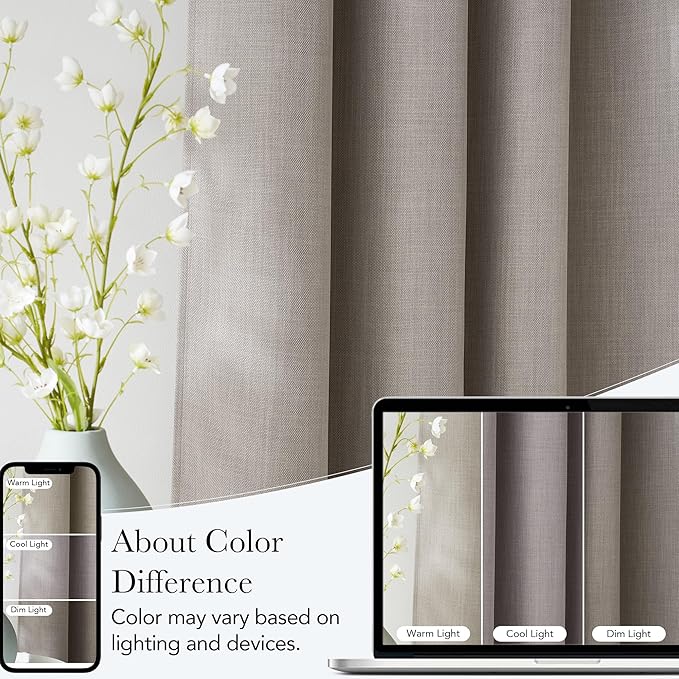 NICETOWN Angora Faux Linen Room Darkening Rod Pocket Curtains 63 inch Length, W42 x L63, Light Blocking Thermal Insulated Noise Reducing Drapes for Bedroom Living Room Farmhouse Decor, 2 Panels - Image 5