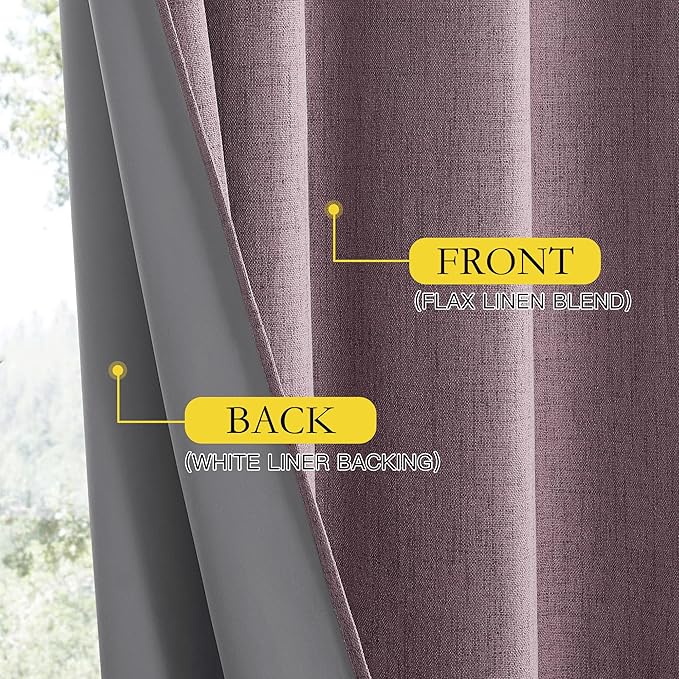 NICETOWN Chaise Mauve Vintage Linen 100% Blackout Curtains for Living Room, Thermal Insulated Curtains 102" Long, Noise Reducing Window Treatment Drapes for Hall Room, 52" Wide Per Panel, Set of 2 - Image 6