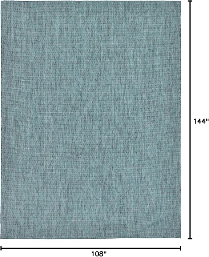 Unique Loom Collection Casual Transitional Solid Heathered Indoor/Outdoor Flatweave Area Rug (9' x 12' Rectangle, Teal/Navy Blue) - Image 3