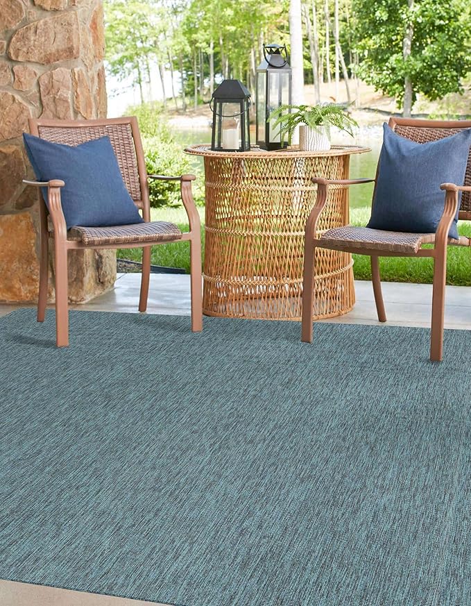 Unique Loom Outdoor Solid Collection Area Rug (7' 10" Square Teal/Navy Blue) - Image 3