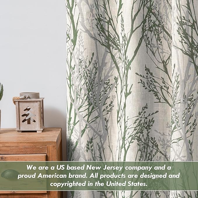 DriftAway Linen Printed Blackout Curtains Tree Branch Pattern Double Layer 84 Inches Long for Bedroom Thermal Insulated Summer Sound Lined Grommet Drapes for Living Room 2 Panels Loden Green/Linen - Image 6
